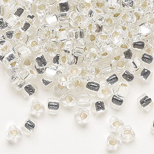 Seed bead, Miyuki, glass, silver-lined translucent clear, (TR1101), #5 triangle. Sold per 25-gram pkg.