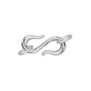 Clasp, JBB Findings, S-hook, antique silver-plated pewter (tin-based alloy), 22x10mm single-sided with line design and (2) 6-8mm jump rings. Sold individually.