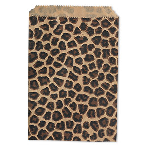 Bag, paper, light brown / dark brown / black, 7x5-inch rectangle with leopard print and scalloped top edge. Sold per pkg of 100.