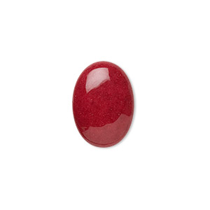 Cabochon, mountain &quot;jade&quot; (dolomite marble) (dyed), red, 18x13mm calibrated oval, B grade, Mohs hardness 3. Sold per pkg of 12.