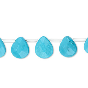 Bead, magnesite (dyed / stabilized), blue, 12x10mm top-drilled faceted teardrop, B grade, Mohs hardness 3-1/2 to 4. Sold per 8-inch strand, approximately 15 beads.