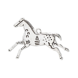 Focal, sterling silver, 32x25mm horse with symbols. Sold individually.
