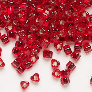 Seed bead, Miyuki, glass, silver-lined translucent dark red, (TR1809), #5 triangle. Sold per 25-gram pkg.