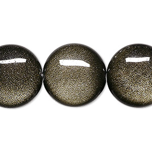Bead, golden sheen obsidian (natural), 20mm flat round, A grade, Mohs hardness 5 to 5-1/2. Sold per 8-inch strand, approximately 10 beads.