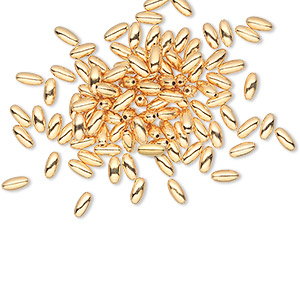 Bead, gold-plated brass, 4x2mm oval. Sold per pkg of 100.