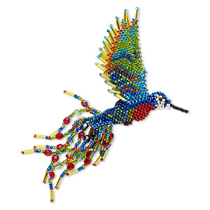 Ornament, glass, multicolored, 5-1/2 inch seed-beaded hummingbird. Sold individually.