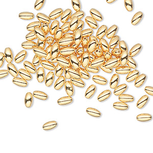 Bead, gold-plated brass, 4.5x2.5mm smooth oval. Sold per pkg of 100.