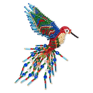 Ornament, glass, multicolored, 5-1/2 inch seed-beaded hummingbird. Sold individually.