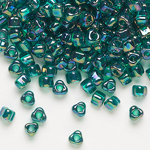 Seed bead, Miyuki, glass, transparent iris teal, (TR1159), #5 triangle. Sold per 25-gram pkg.