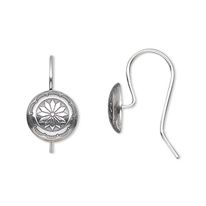 Ear wire, antiqued sterling silver, 20mm fishhook with 11mm round with Circle of Life concho, 20 gauge. Sold per pair.