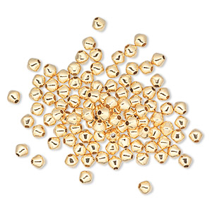Bead, gold-plated brass, 4x4mm smooth double cone. Sold per pkg of 100.