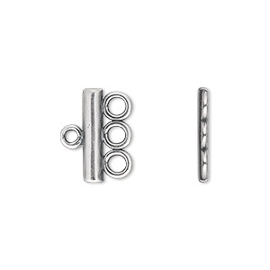 End bar, JBB Findings, antique silver-plated pewter (tin-based alloy), 15.5x3.5mm single-sided bar with 3 bottom loops. Sold per pkg of 2.