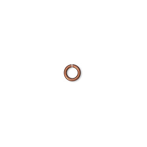 Jump ring, antique copper-plated brass, 5mm round, 3.1mm inside diameter, 19 gauge. Sold per pkg of 100.