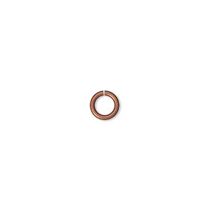 Jump ring, antique copper-plated brass, 6mm round, 4.2mm inside diameter, 18 gauge. Sold per pkg of 100.