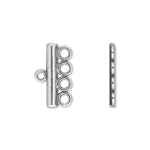 End bar, JBB Findings, antique silver-plated pewter (tin-based alloy), 19.5x3.5mm single-sided 4-strand bar. Sold per pkg of 2.