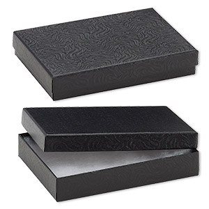 Box, paper, cotton-filled, black, 5-1/4 x 3-3/4 x 1-inch rectangle. Sold per pkg of 10.