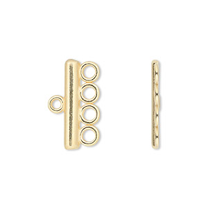 End bar, JBB Findings, gold-plated pewter (tin-based alloy), 19.5x3.5mm single-sided bar with 4 loops. Sold per pkg of 2.