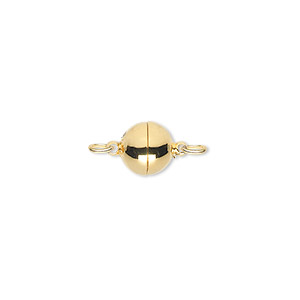 Clasp, magnetic, &quot;vermeil,&quot; 8mm smooth round. Sold individually.