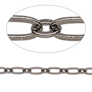 Chain, gunmetal-plated brass, 4mm long and short oval. Sold per pkg of 5 feet.