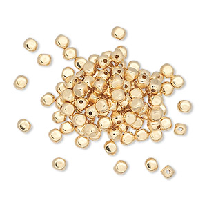 Bead, gold-plated brass, 3mm smooth squared round. Sold per pkg of 100.