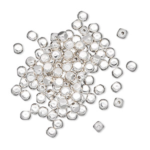 Bead, silver-plated brass, 3mm square round. Sold per pkg of 100.