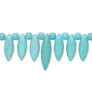Focal, magnesite (dyed / stabilized), turquoise blue, 6mm round / 23x8mm / 30x8mm marquise fan, B grade, Mohs hardness 3-1/2 to 4. Sold per 15-piece set.