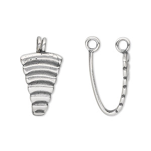 Bail, JBB Findings, donut, antique silver-plated pewter (tin-based alloy), 19x12mm single-sided corrugated shield with 18x5mm grip length. Sold individually.