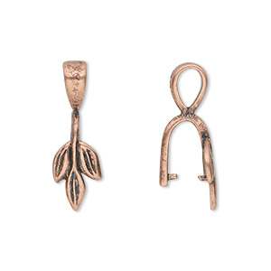 Bail, JBB Findings, ice-pick, antique copper-plated pewter (tin-based alloy), 23x8mm single-sided leaves with 8.5mm grip length. Sold per pkg of 2.