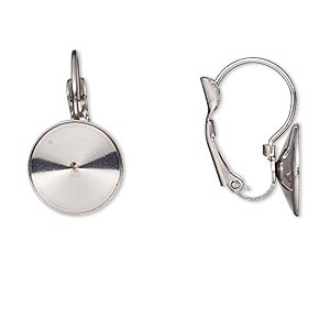 Ear wire, Almost Instant Jewelry&reg;, stainless steel, 21mm leverback with 12mm rivoli setting. Sold per pkg of 2 pairs.