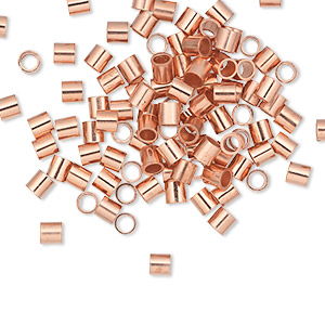 Crimp, copper, 3mm seamless tube, 2.1mm inside diameter. Sold per pkg of 100.