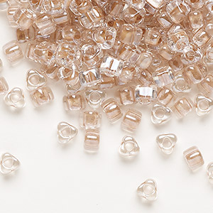 Seed bead, Miyuki, glass, transparent clear color-lined copper, (TR1129), #5 triangle. Sold per 25-gram pkg.