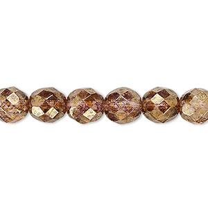 Bead, Czech fire-polished glass, copper luster, 8mm faceted round. Sold per pkg of 600 (1/2 mass).