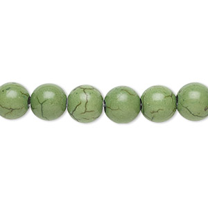 Bead, magnesite (dyed / stabilized), green, 8mm round, B grade, Mohs hardness 3-1/2 to 4. Sold per pkg of 10.