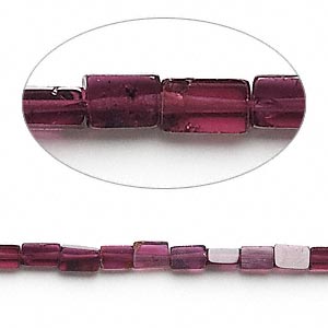 Bead, garnet (dyed), 4x2mm-6x3mm hand-cut flat rectangle, C grade, Mohs hardness 7 to 7-1/2. Sold per 16-inch strand.