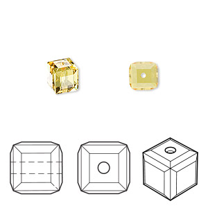 Bead, Crystal Passions&reg;, light topaz, 6mm faceted cube (5601). Sold per pkg of 48.