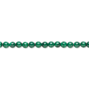 Bead, malachite (natural), 4mm round, B grade, Mohs hardness 3-1/2 to 4. Sold per 8-inch strand, approximately 45 beads.