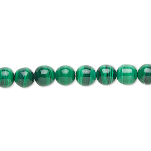 Bead, malachite (natural), 6mm round, B grade, Mohs hardness 3-1/2 to 4. Sold per 8-inch strand, approximately 30 beads.