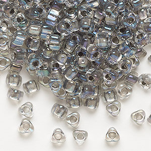 Seed bead, Miyuki, glass, transparent clear color-lined steel, (TR1139), #5 triangle. Sold per 25-gram pkg.