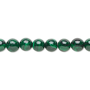 Bead, malachite (natural), 8mm round, B grade, Mohs hardness 3-1/2 to 4. Sold per 8-inch strand, approximately 20 beads.
