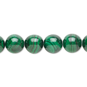 Bead, malachite (natural), 10mm round, B grade, Mohs hardness 3-1/2 to 4. Sold per 8-inch strand, approximately 20 beads.