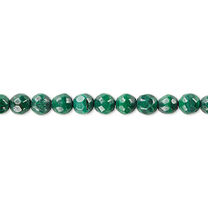 Bead, malachite (natural), 6mm faceted round, B grade, Mohs hardness 3-1/2 to 4. Sold per 8-inch strand, approximately 35 beads.