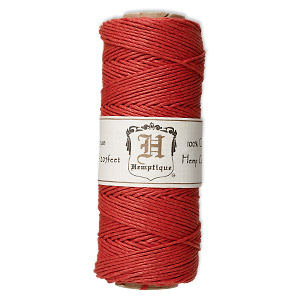 Cord, Hemptique&reg;, polished hemp, red, 1mm diameter, 20-pound test. Sold per 205-foot spool.