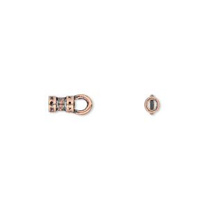 Crimp end, JBB Findings, antique copper-plated pewter (tin-based alloy), 5x3mm tube with loop, 1.7mm inside diameter. Sold per pkg of 4.