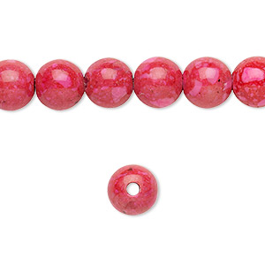 Bead, riverstone (dyed), dark pink, 8mm round, B grade, Mohs hardness 3-1/2. Sold per pkg of 10.