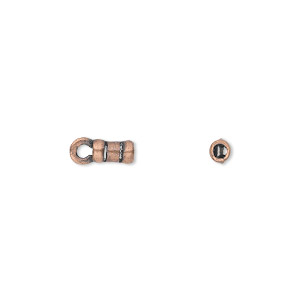 Crimp end, JBB Findings, antique copper-plated pewter (tin-based alloy), 6x3mm tube with loop, 1.75mm inside diameter. Sold per pkg of 4.
