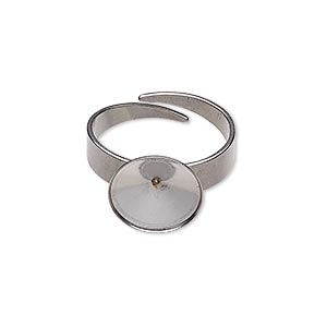 Ring, Almost Instant Jewelry&reg;, stainless steel, 12.5mm wide with 12mm rivoli setting, adjustable from size 5-9. Sold per pkg of 2.