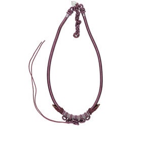 Necklace cord, macram&#233; with white quartz fastener, purple, 16-inches with 2-inch extender. Sold individually.