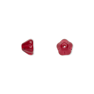 Bead, Czech pressed glass, ruby red, 8.5x6.5mm flower. Sold per 15-1/2&quot; to 16&quot; strand, approximately 80 beads.