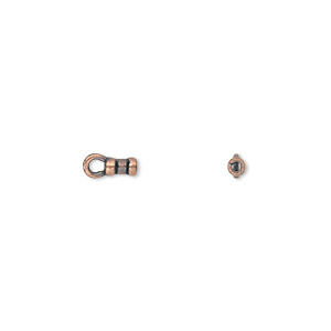 Crimp end, JBB Findings, antique copper-plated pewter (tin-based alloy), 4x2mm tube with loop, 1mm inside diameter. Sold per pkg of 4.