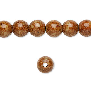 Bead, riverstone (dyed), brown, 8mm round, B grade, Mohs hardness 3-1/2. Sold per pkg of 10.